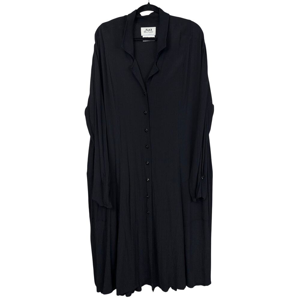 NWT Flax By Jeanne Engelhart Black Button Up Maxi Dress Pockets 3G 1X / 2X